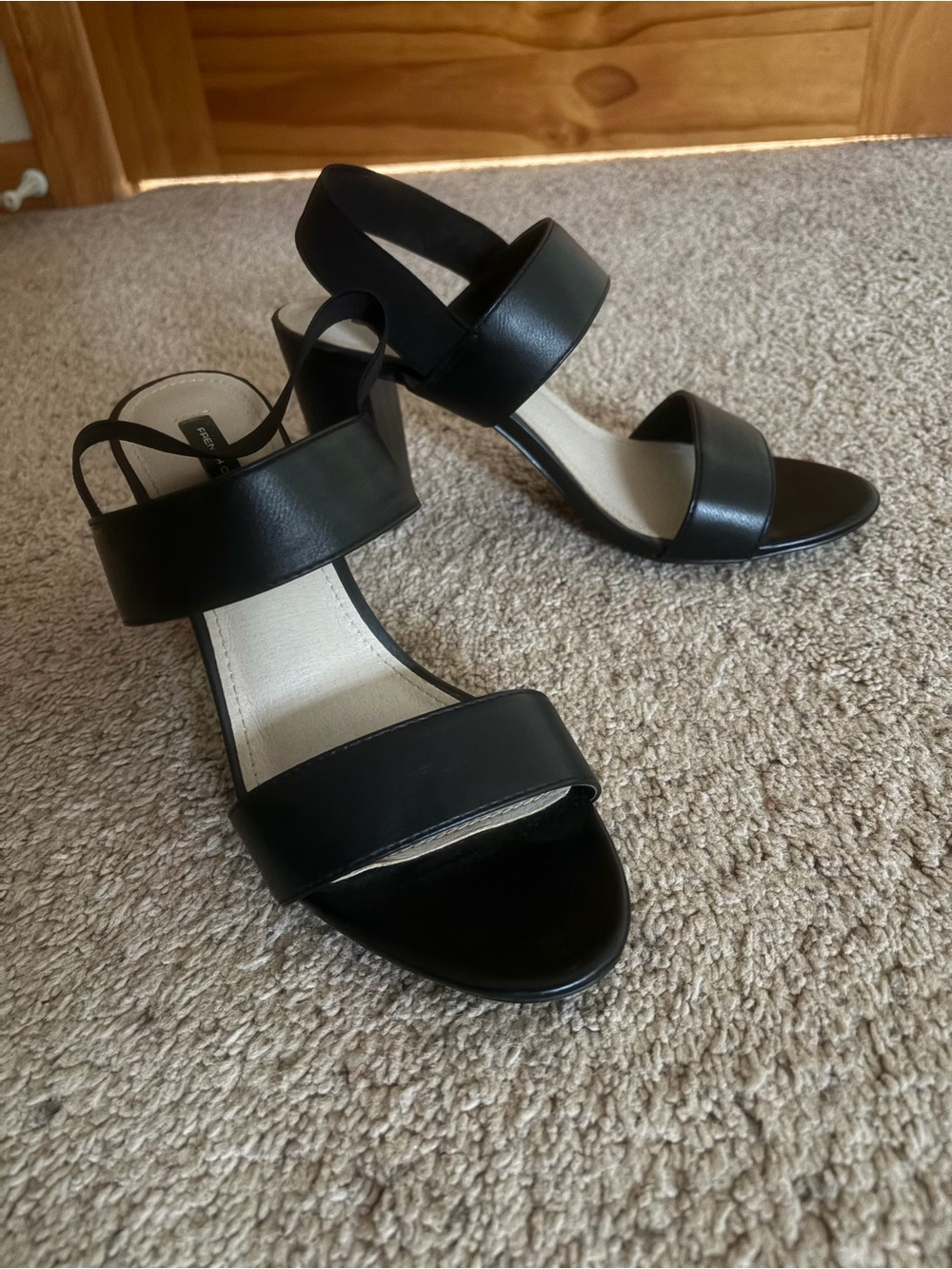 French Connection Black Double-Strap Block Heel Sandals